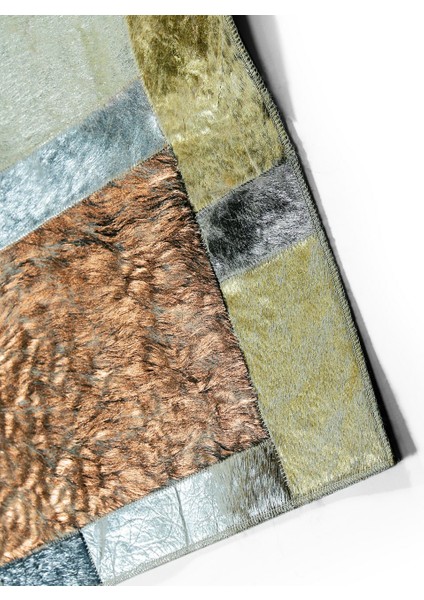 Çok Renkli & Gold Varaklı Dana Derisi Patchwork Halı 80 x 150 cm