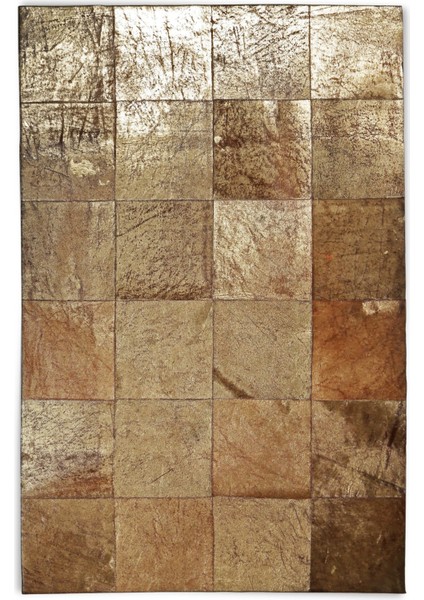 Bronz Varaklı Doğal Dana Derisi Patchwork Halı 160 x 230 cm