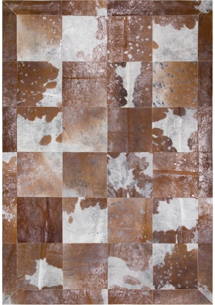 Gümüş Varaklı Dana Derisi Patchwork Halı 80 x 150 cm