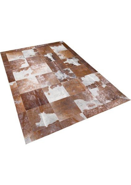 Gümüş Varaklı Dana Derisi Patchwork Halı 80 x 150 cm