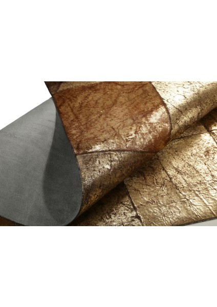 Bronz Varaklı Doğal Dana Derisi Patchwork Halı 140 x 200 cm