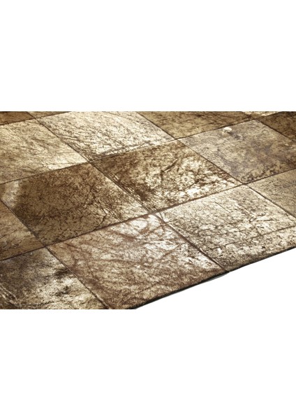 Bronz Varaklı Doğal Dana Derisi Patchwork Halı 140 x 200 cm