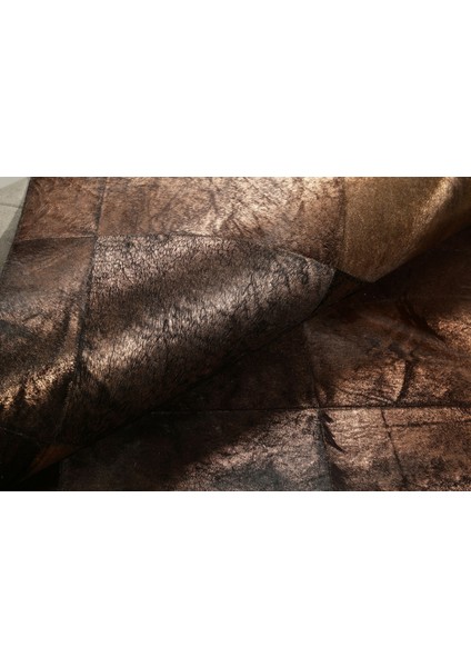 Bronz Varaklı Patchwork Doğal Dana Derisi 170 x 240 cm