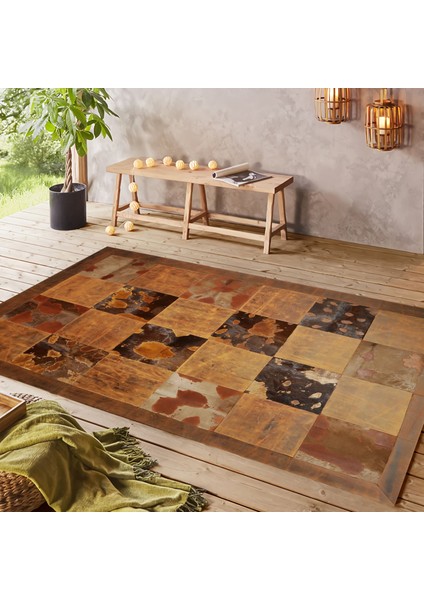 Hamlaklı Doğal Dana Derisi Patchwork Halı 120 x 180 cm