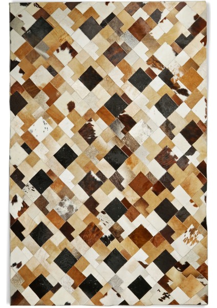 Çok Renkli Doğal Dana Derisi Patchwork Halı 140 x 200 cm