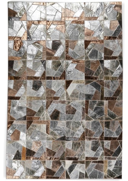 Çok Renkli Gold & Gümüş Varaklı Dana Derisi Patchwork Halı 140 x 200 cm