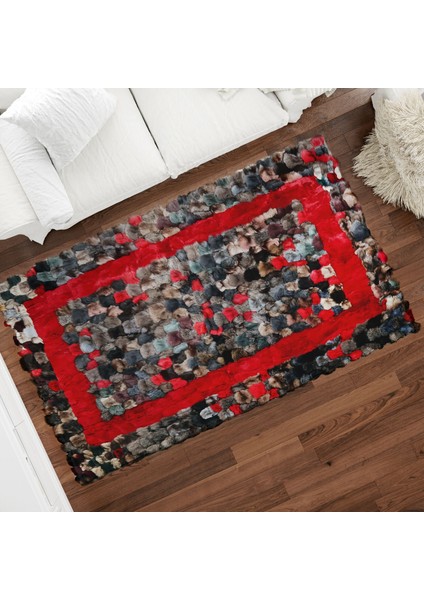Kırmızı Rex Bordür Çok Renkli Doğal Kürk Halı 120 x 180 cm fiyatları