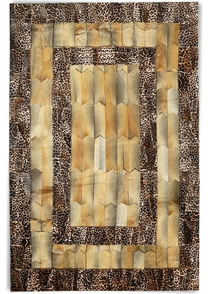 Leopar Dana Derisi Bordürlü Doğal Kürk Halı 240 x 340 cm