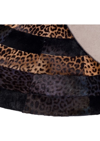 Leopar Desenli Yuvarlak Deri Halı 150 x 150 cm