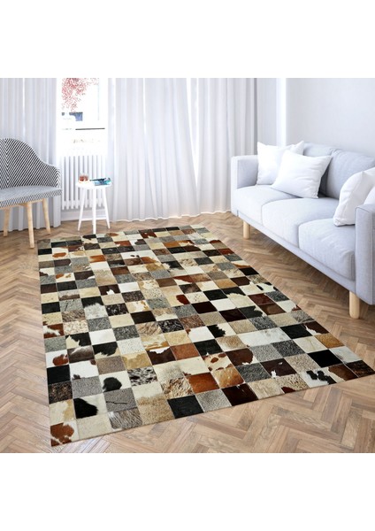 Siyah & Karamel Rengi Dana Derisi Patchwork Halı 120 x 180 cm