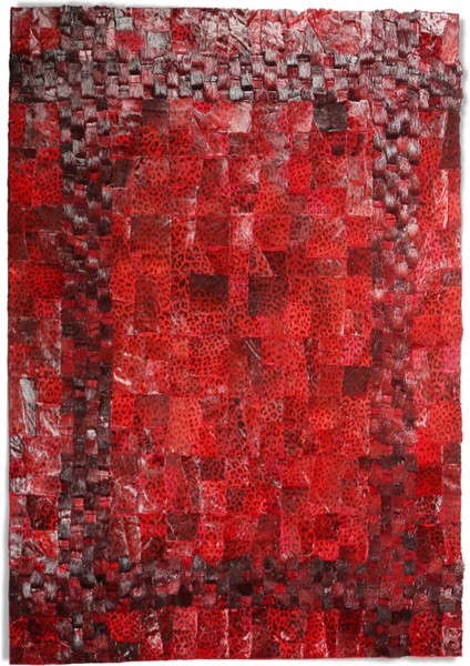 Kırmızı Leopar Desenli Doğal Kürk Halı 160 x 230 cm