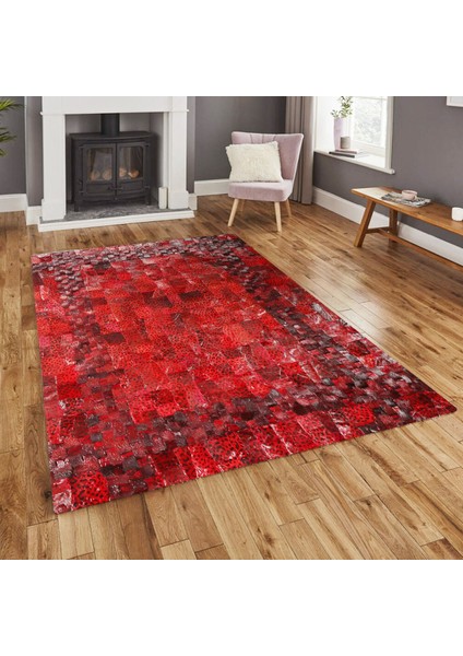 Kırmızı Leopar Desenli Doğal Kürk Halı 160 x 230 cm indirimleri