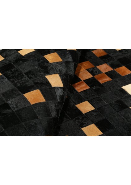 Karamel Rengi Doğal Dana Derisi Patchwork Halı 200 x 300 cm