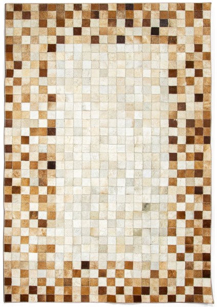 Karamel ve Beyaz Patchwork Doğal Dana Derisi Halı 120 x 180 cm