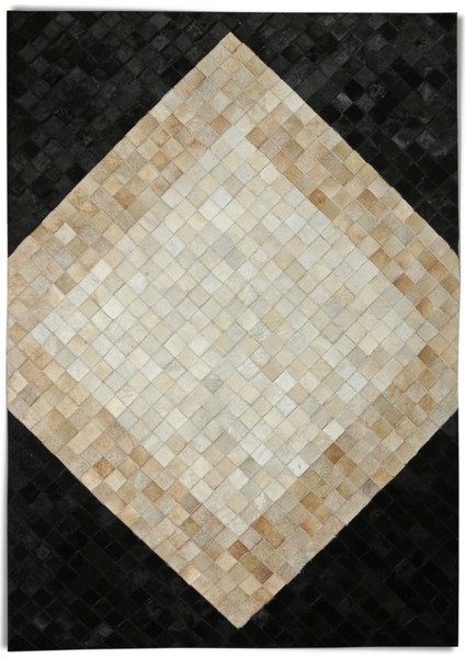 Kare Desenli Dana Derisi Patchwork Halı 200 x 300 cm