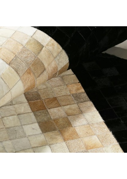 Kare Desenli Dana Derisi Patchwork Halı 200 x 300 cm