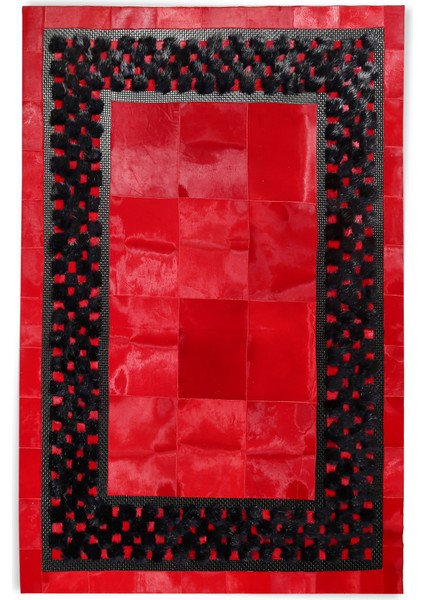 Kırmızı Dana Derisi Patchwork Halı 160 x 230 cm