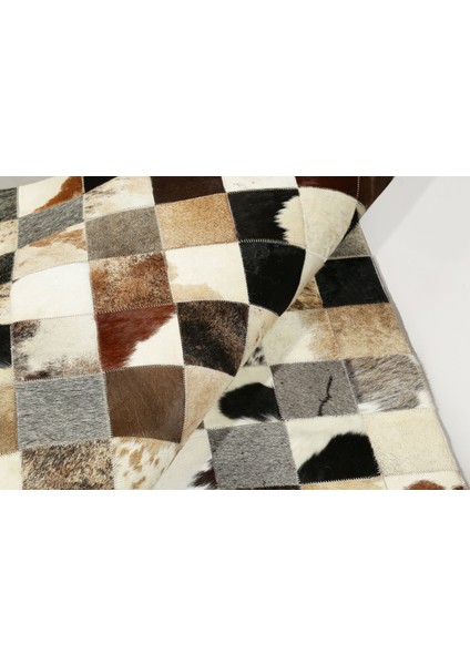 Siyah & Karamel Rengi Dana Derisi Patchwork Halı 80 x 150 cm