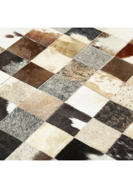Karışık Renkli Dana Derisi Patchwork Halı 140 x 200 cm