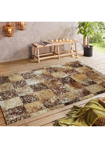 Kahverengi Benekli Doğal Dana Derisi Patchwork Halı 80 x 150 cm indirimleri