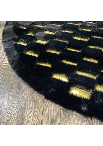 Yuvarlak Siyah Gold Peluş Halı 200 x 200 cm