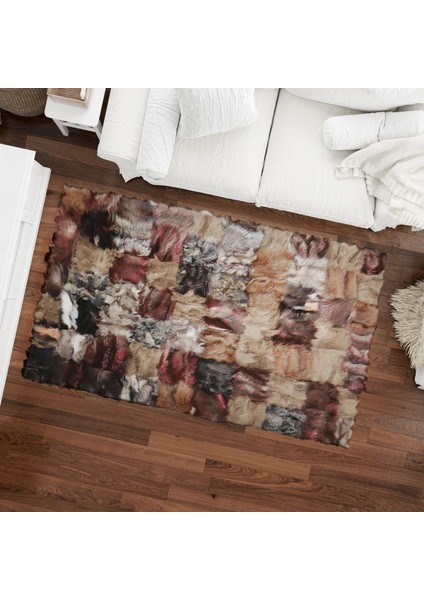 Çok Renkli Doğal Patchwork Doğal Kürk Halı 120 x 180 cm indirimleri