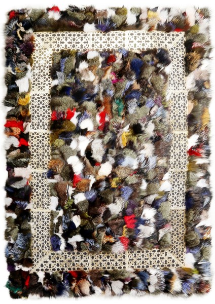 Gold Lazerli Çok Renkli Doğal Patchwork Kürk Halı 120 x 180 cm