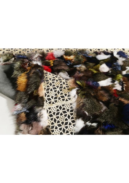 Gold Lazerli Çok Renkli Doğal Patchwork Kürk Halı 120 x 180 cm