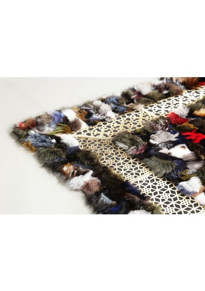 Gold Lazerli Çok Renkli Doğal Patchwork Kürk Halı 200 x 300 cm modelleri