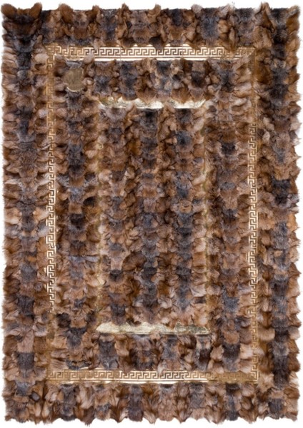 Gold Varaklı Kahverengi Doğal Kürk Halı 200 x 300 cm