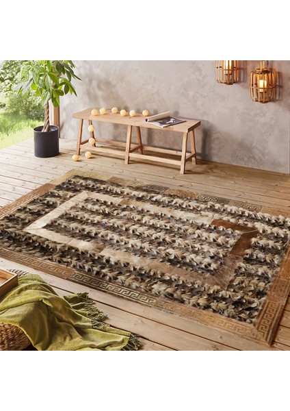 Gold Varaklı Karamel Rengi Doğal Kürk Halı 80 x 150 cm