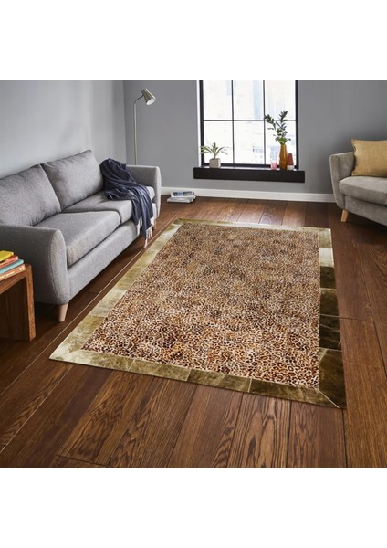 Leopar Desenli Dana Derisi Patchwork Halı 240 x 340 cm