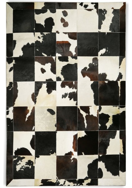Siyah & Beyaz Patchwork Doğal Dana Derisi Halı 80 x 150 cm