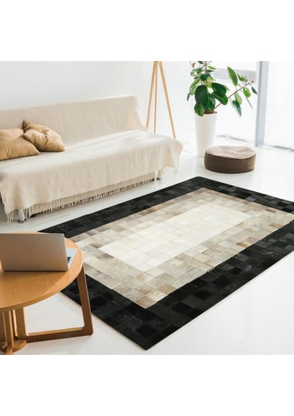 Siyah & Gri Dana Derisi Patchwork Halı 170 x 240 cm