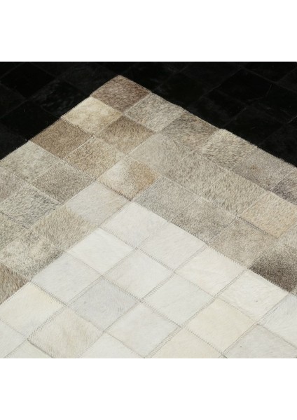 Siyah & Gri Dana Derisi Patchwork Halı 170 x 240 cm