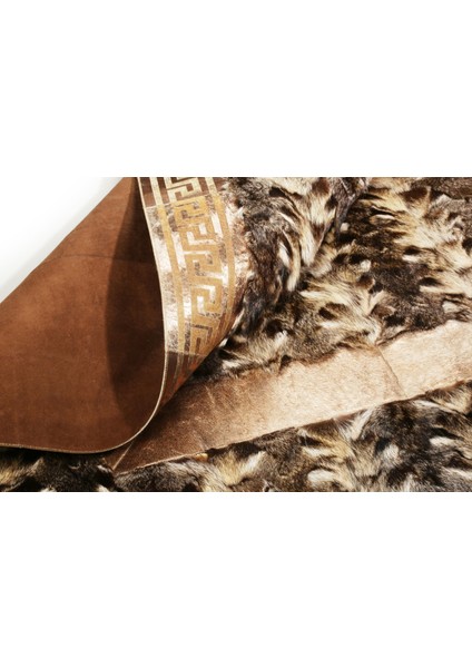 Gold Varaklı Karamel Rengi Doğal Kürk Halı 80 x 150 cm