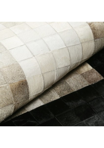Siyah & Gri Dana Derisi Patchwork Halı 80 x 150 cm
