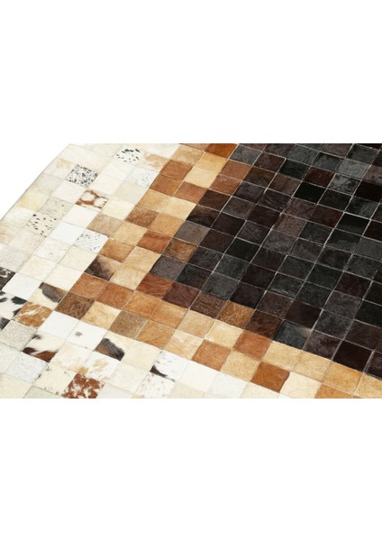 Krem & Siyah Doğal Dana Derisi Patchwork Halı 140 x 200 cm