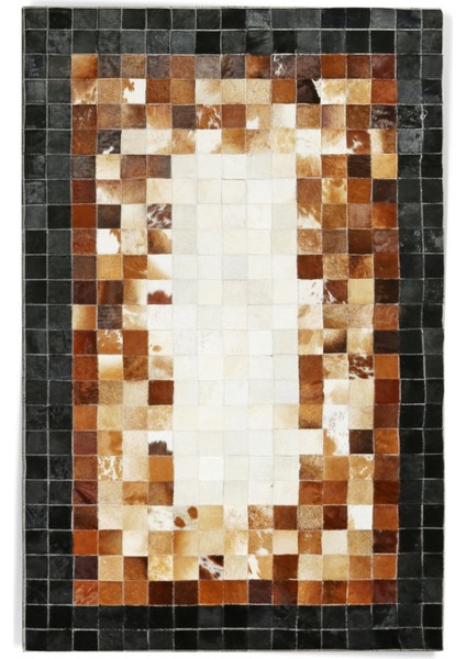 Siyah & Kahverengi Kare Desenli Dana Derisi Patchwork Halı 240 x 340 cm