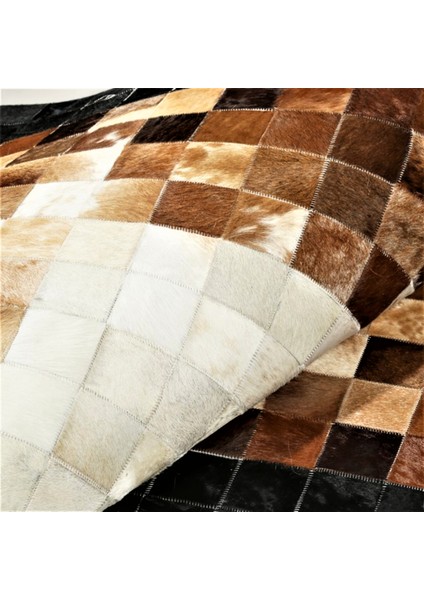 Siyah & Kahverengi Kare Desenli Dana Derisi Patchwork Halı 240 x 340 cm