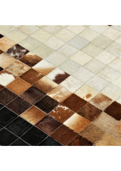 Siyah & Kahverengi Kare Desenli Dana Derisi Patchwork Halı 240 x 340 cm