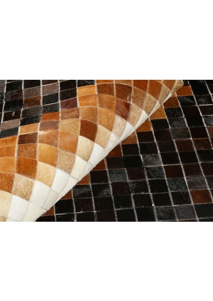 Siyah & Karamel Rengi Dana Derisi Patchwork Halı 160 x 230 cm