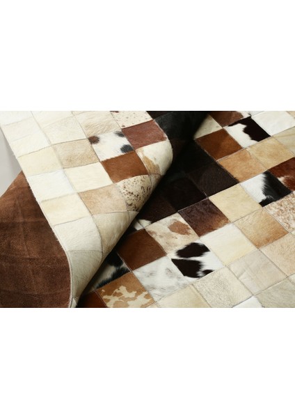 Krem & Siyah Rengi Dana Derisi Patchwork Halı 200 x 300 cm