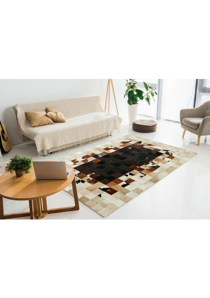 Krem & Siyah Rengi Dana Derisi Patchwork Halı 200 x 300 cm
