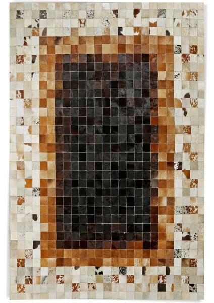 Krem & Siyah Doğal Dana Derisi Patchwork Halı 80 x 150 cm
