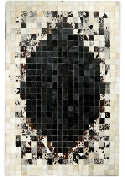 Krem & Siyah Doğal Dana Derisi Patchwork Halı 140 x 200 cm
