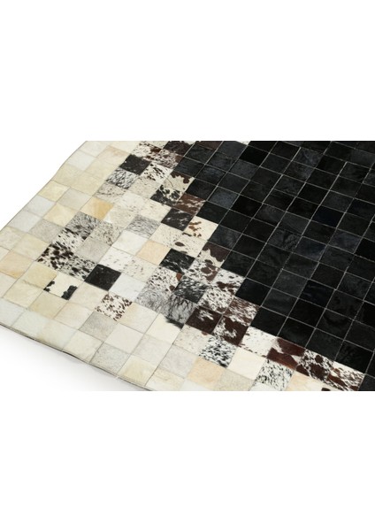 Krem & Siyah Doğal Dana Derisi Patchwork Halı 140 x 200 cm