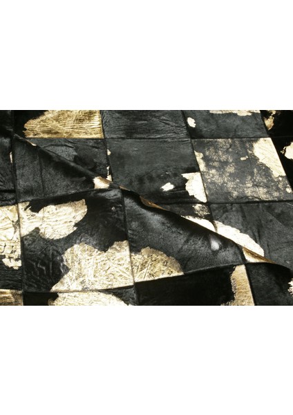 Krem & Siyah Patchwork Doğal Dana Derisi Halı 80 x 150 cm
