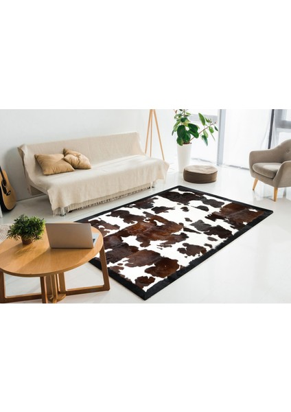 Kahverengi & Beyaz Siyah Bordürlü Doğal Dana Derisi Halı 120 x 180 cm indirimleri