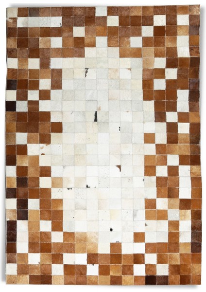 Kahverengi & Beyaz Doğal Dana Derisi Patchwork Halı 120 x 180 cm
